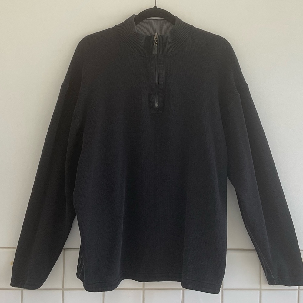 Men's Black Quarter Zip Sweater Reversible. Size XL